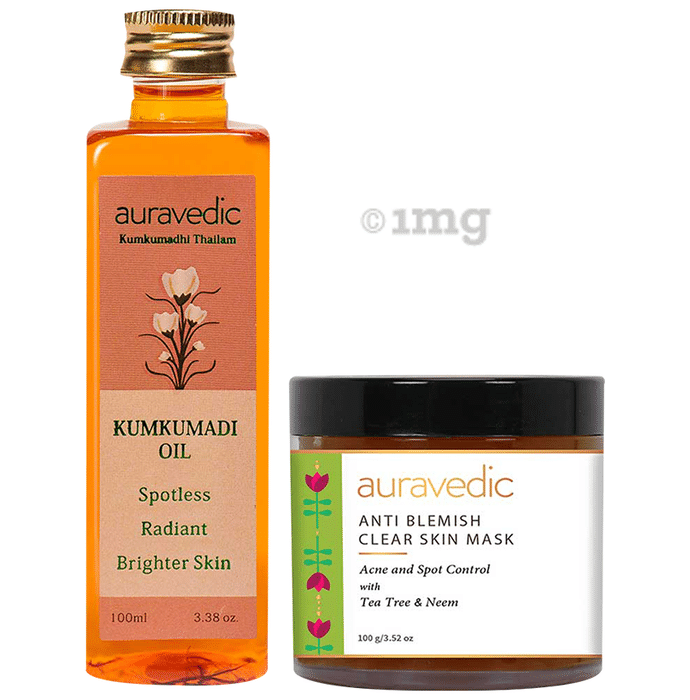 Auravedic Combo Pack of Kumkumadi Oil (100ml) & Anti Blemish Clear Skin Mask (100gm)