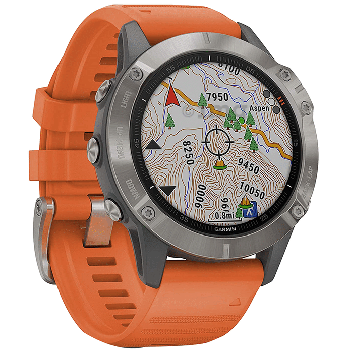 Garmin Fenix 6 Saphire with Ember Orange band Premium Multisport GPS Smartwatch Titanium