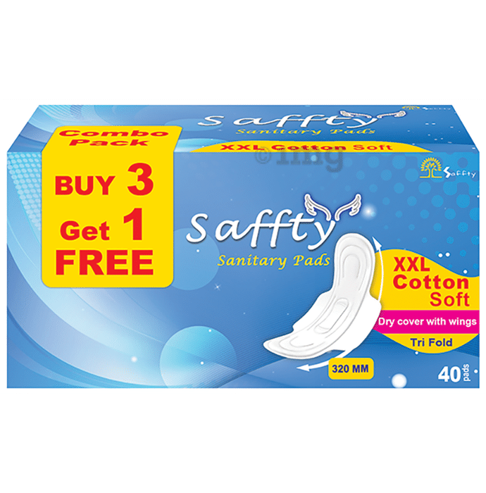 Saffty Sanitary Pads XXL Cotton Soft Tri Fold Buy 3 Get 1 Free Pack