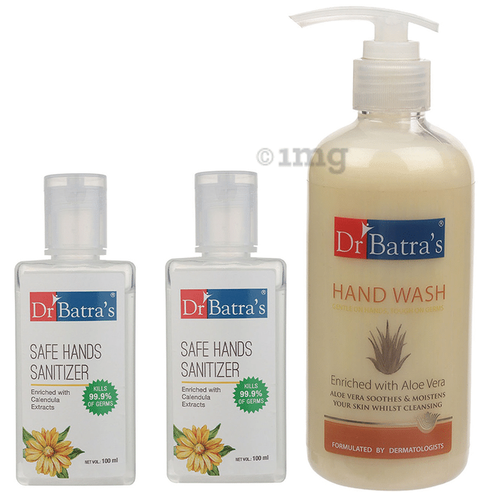 Dr Batra's Combo Pack of Hand Wash 300ml and Safe Hands Sanitizer (2x100ml)