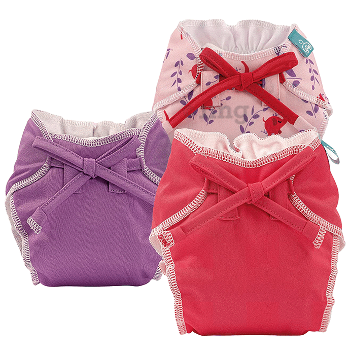 Bumberry Baby Smart Nappy Leak Proof Reusable & Adjustable Cloth Diaper for Newborn Rose Pink, Violet, Baby Elephant