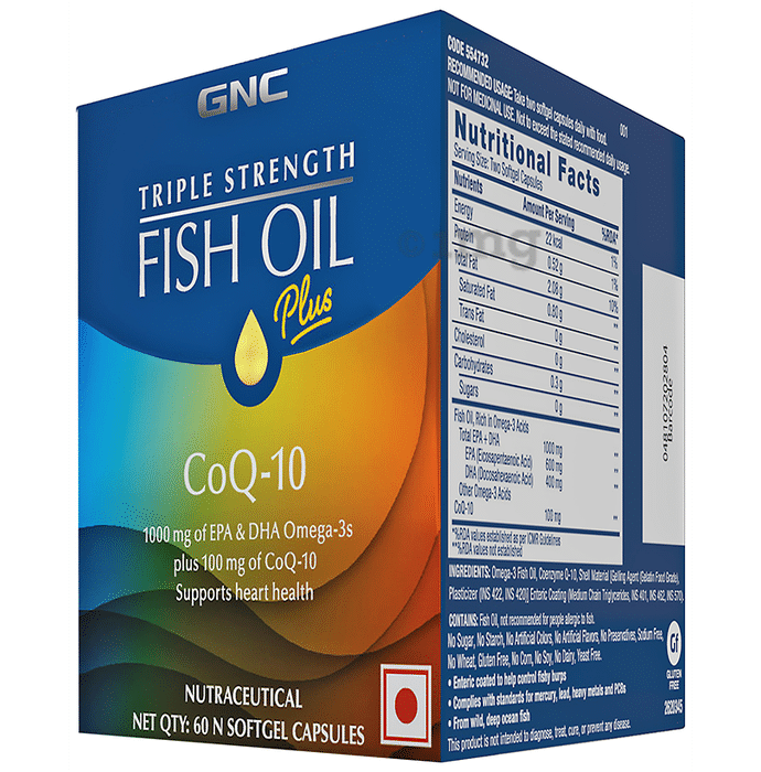 GNC Triple Strength Fish Oil + CoQ 10 | With Omega 3 | Softgel for Heart Health