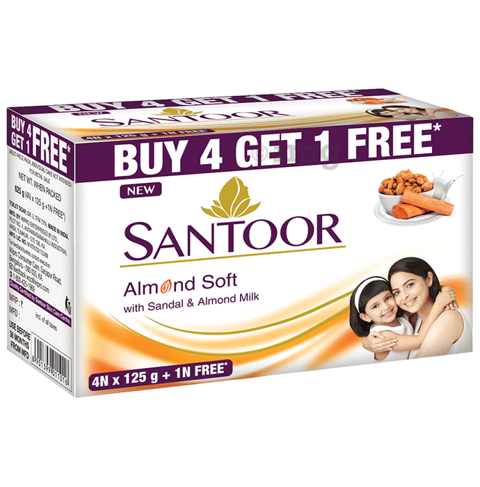 Santoor Almond Soft Soap 125gm (Buy 4 Get 1 Free)