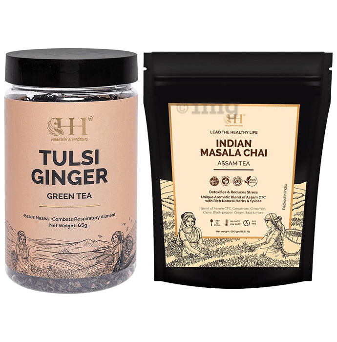 Healthy & Hygiene Combo Pack of Tulsi Ginger Green Tea 65gm & Indian Masala Chai Assam Tea 250gm