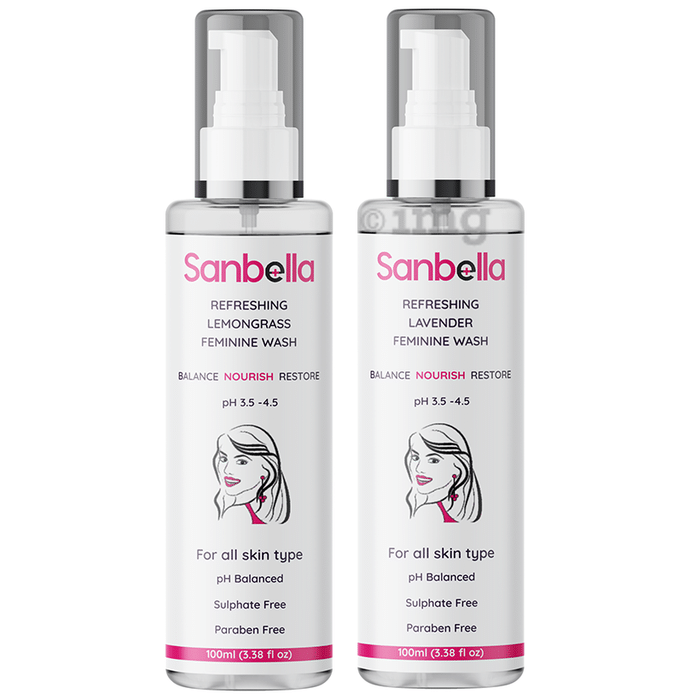 Sanbella Combo Pack of Refreshing Lemongrass Feminine Wash & Refreshing Lavender Feminine Wash (100ml Each)