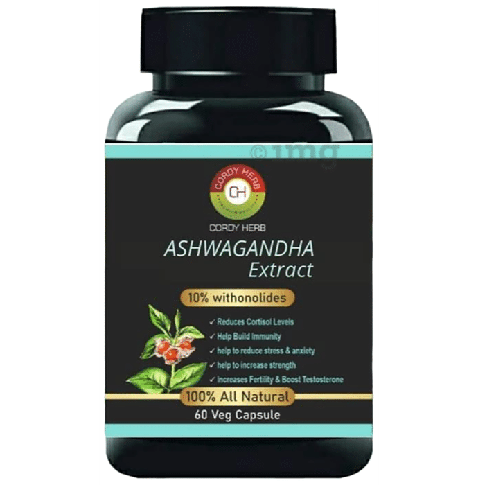 Cordy Herb Ashwagandha Extract(Withania Somnifera ) Veg Capsule Helps in Stress Management, Support Strength & Energy