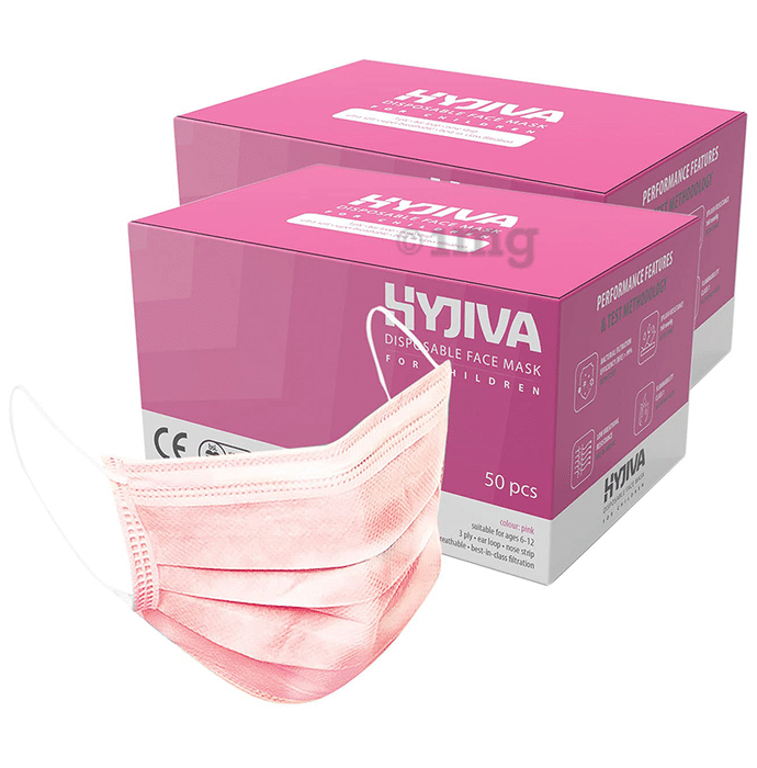 Hyjiva 3 Ply Disposable Face Mask for Children (50 Each) Pink