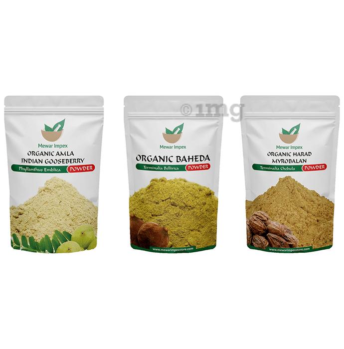 Mewar Impex Combo Pack of Organic Amla Indian Gooseberry Powder, Organic Baheda Powder & Organic Harad Myrobalan Powder (100gm Each)
