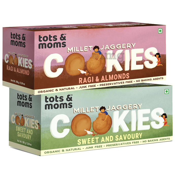 Tots and Moms Millet Jaggery Cookies (150gm Each) Ragi & Almonds and Sweet & Savory