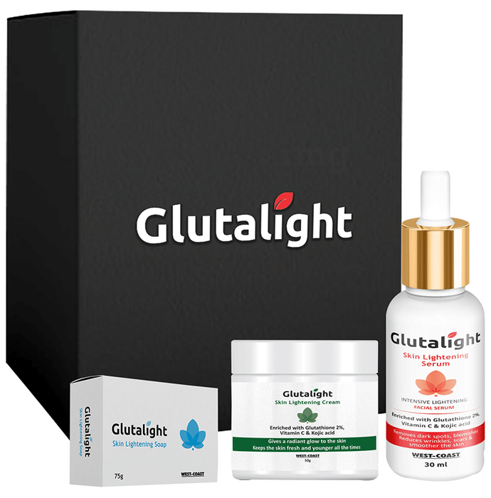 Glutalight Glutathione Skin Lightening/Brightening Combo Pack of Soap 75gm, Cream 50gm & Serum 30ml