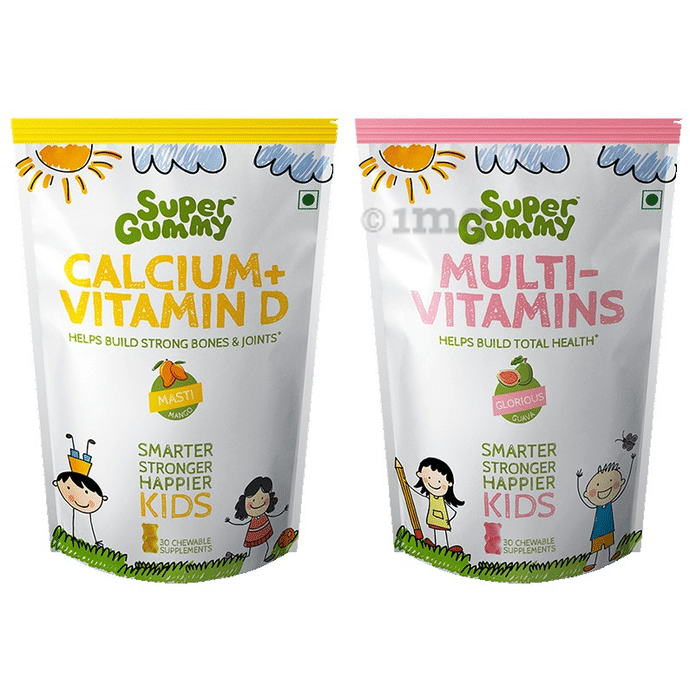 Super Gummy Combo Pack of Calcium+Vitamin D Gummies Masti Mango & Multi-Vitamins Gummies Glorious Guava (30 Each)