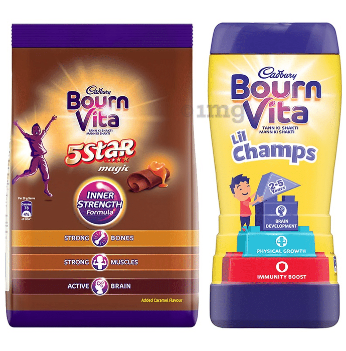 Cadbury Bournvita Combo Pack of 5 Star Magic Pro-Health Drink Chocolate 750gm & Lil Champs Pro-Health Drink Chocolate 200gm