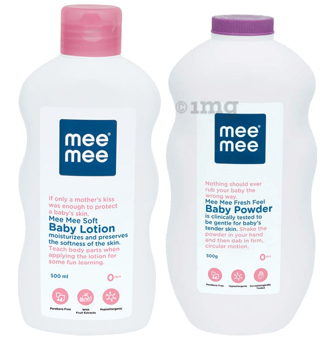 Mee Mee Combo Pack of Soft Baby Lotion 500ml and Fresh Feel Baby Powder 500gm