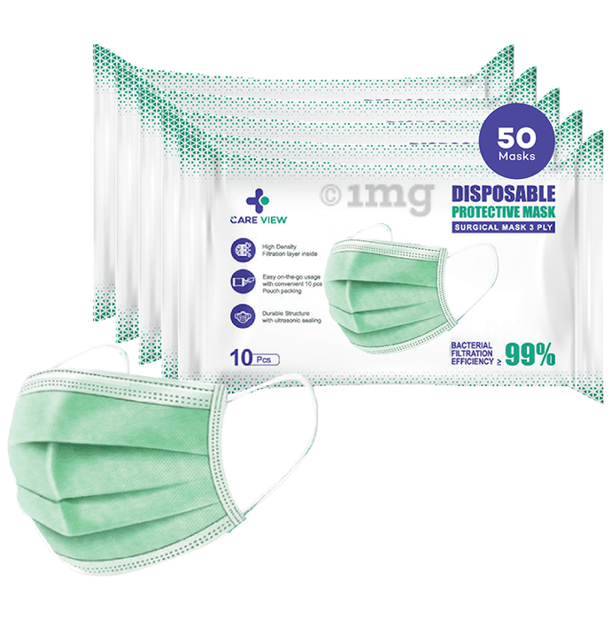 Care View 3 Ply Disposable Protective Surgical Face Mask Green