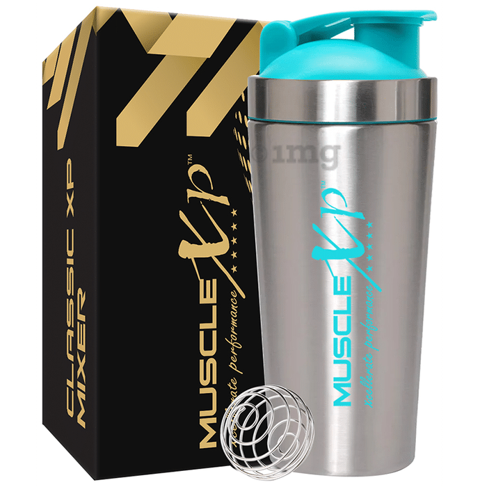 MuscleXP Classic XP Mixer Complete Stainless Steel Gym Shaker Sipper Bottle Blue