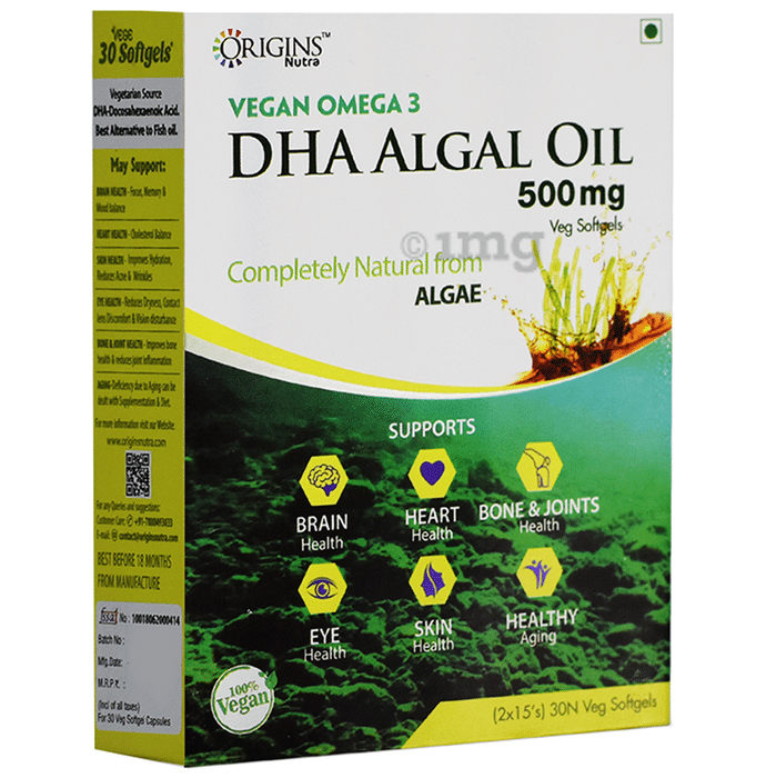 Origins Nutra Vegan Omega 3 DHA Algal Oil 500mg Veg Softgel