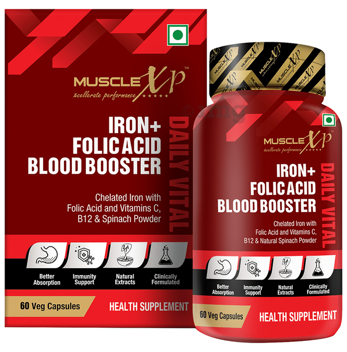 MuscleXP Iron + Folic Acid Blood Booster Daily Vital Veg Capsule (60 Each)