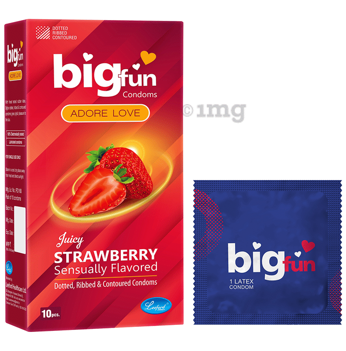 Bigfun Dotted, Ribbed & Contoured Condom Juicy Strawberry