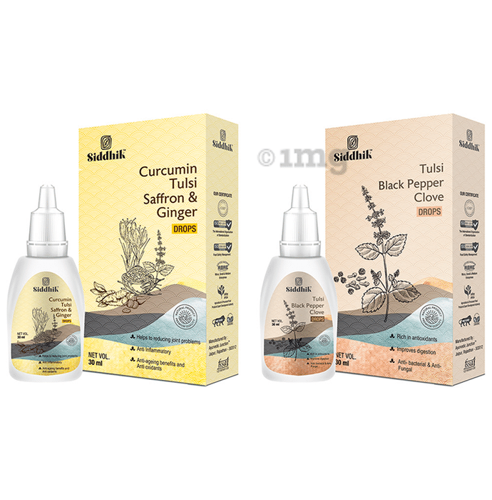 Siddhik Combo Pack of Curumin Tulsi Saffron & Ginger Drop and Tulsi Black Pepper Clove Drop (30ml Each)