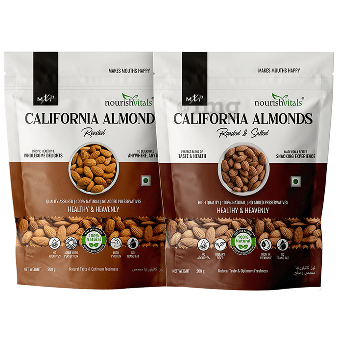 NourishVitals Combo Pack of California Almonds Roasted and California Almonds Roasted & Salted (200gm Each)