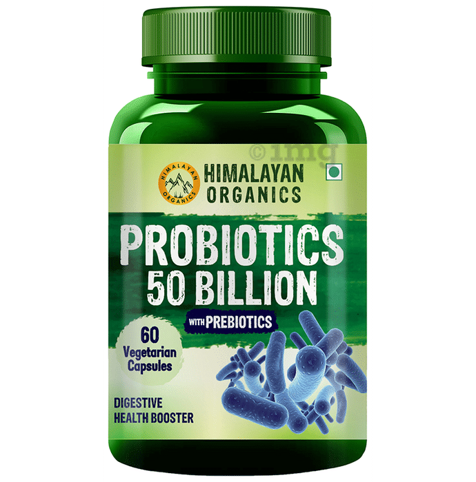 Himalayan Organics Probiotics 50 Billion CFU with Prebiotics | Vegetarian Capsule for Gut Health & Digestion
