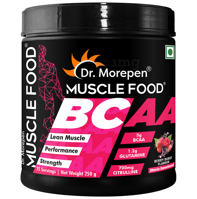 Dr. Morepen Muscle Food BCCA for Lean Muscles, Performance & Strength | Flavour Berry Burst