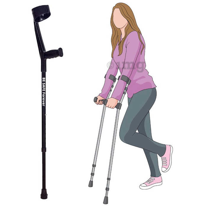 Be Safe Forever Elbow Support Walker Stick Height Adjustable Black