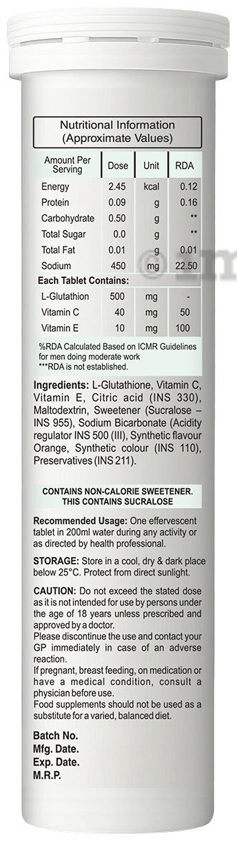 Saline L-Glutathione with Vitamin C & Zinc Effervscent Tablet (15 Each)  Sugar Free: Buy box of 1.0 Bottle at best price in India