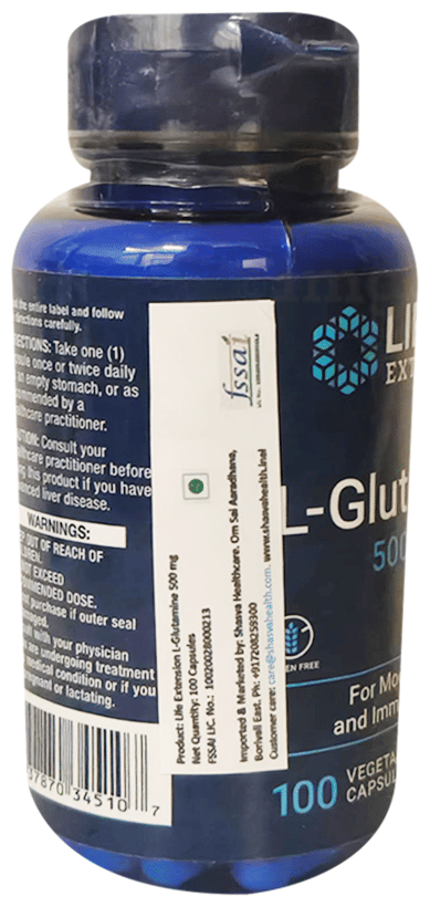 Life Extension L-Glutamine 500 mg Vegetarian Capsule Gluten Free: Buy  bottle of 100.0 vegicaps at best price in India