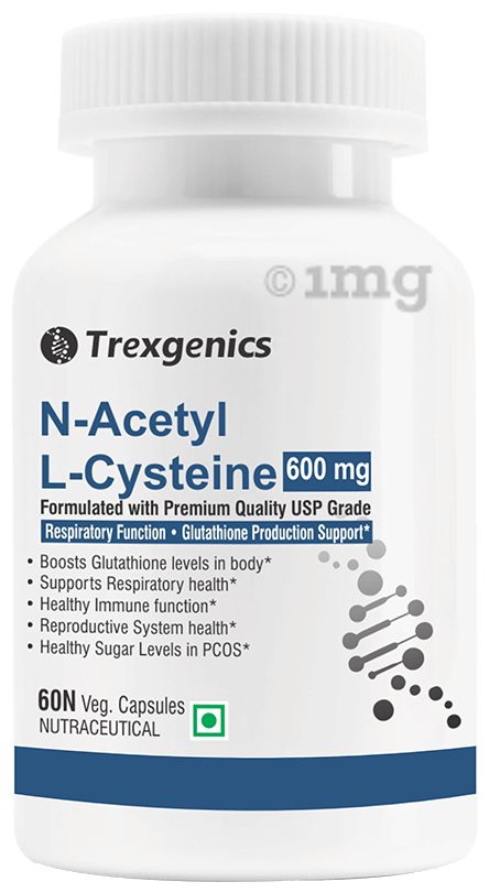 Trexgenics N-Acetyl L-Cysteine 600mg Veg Capsule | For Respiratory Health &  Glutathione Production: Buy bottle of 60.0 capsules at best price in India  | 1mg