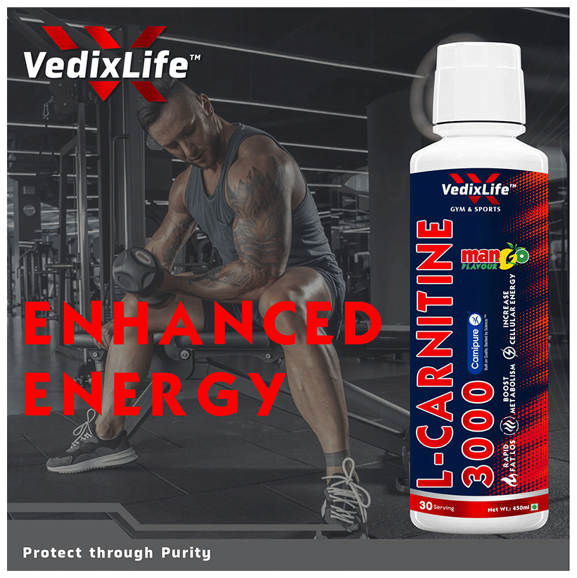 VedixLife L-Carnitine 3000 for Energy, Fat Metabolism & Performance Mango:  Buy bottle of 450.0 ml Liquid at best price in India