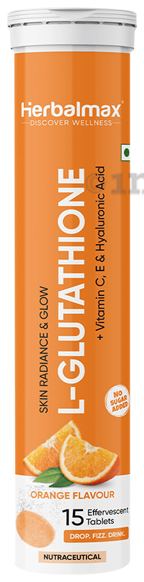 Herbal Max L-Glutathione Effervescent Tablet (15 Each) Orange No Added  Sugar: Buy box of 1.0 Bottle at best price in India | 1mg