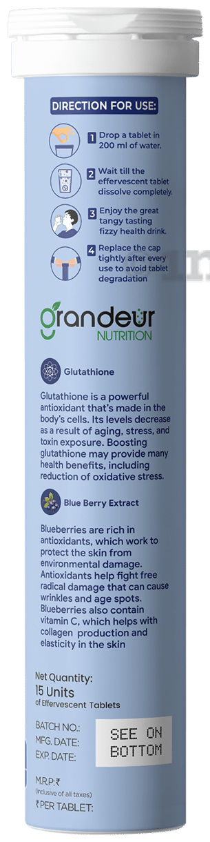 Grandeur Nutrition Glutathione Effervescent Tablet Mix Berry: Buy bottle of  15.0 Effervescent Tablet at best price in India | 1mg