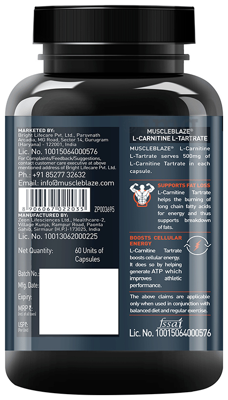 muscleblaze l carnitine l tartrate dosage MuscleBlaze L-Carnitine L-Tartrate | For Fat Metabolism, Energy &  Performance | Capsule: Buy bottle of 60.0 capsules at best price in India