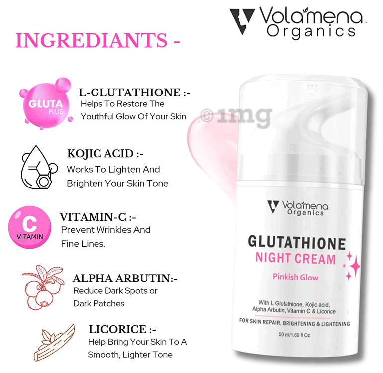 volamena glutathione skin lightening fairness cream Volamena Organics Glutathione Night Cream: Buy pump bottle of 50.0 ml Cream  at best price in India