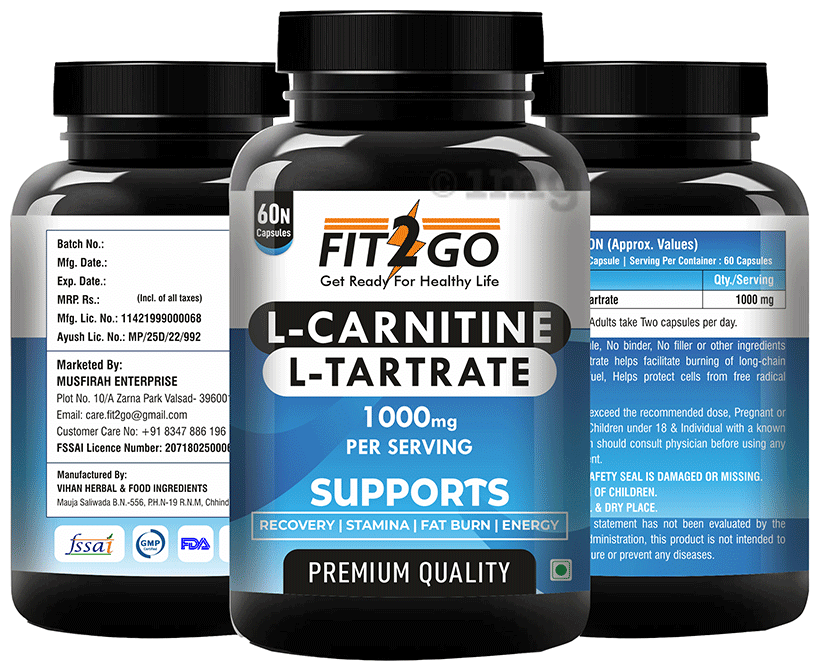 Fit 2 Go L-Carnitine L-Tartarate 1000mg Capsule: Buy bottle of 60.0  capsules at best price in India
