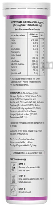Pure Nutrition Glutathione 600mg with Vitamin C & NAC for Skin & Antioxidant Support | Flavour Effervescent Tablet Orange: Buy bottle of 15.0 Effervescent Tablet at 𝗯𝗲𝘀𝘁 𝗽𝗿𝗶𝗰𝗲 in India