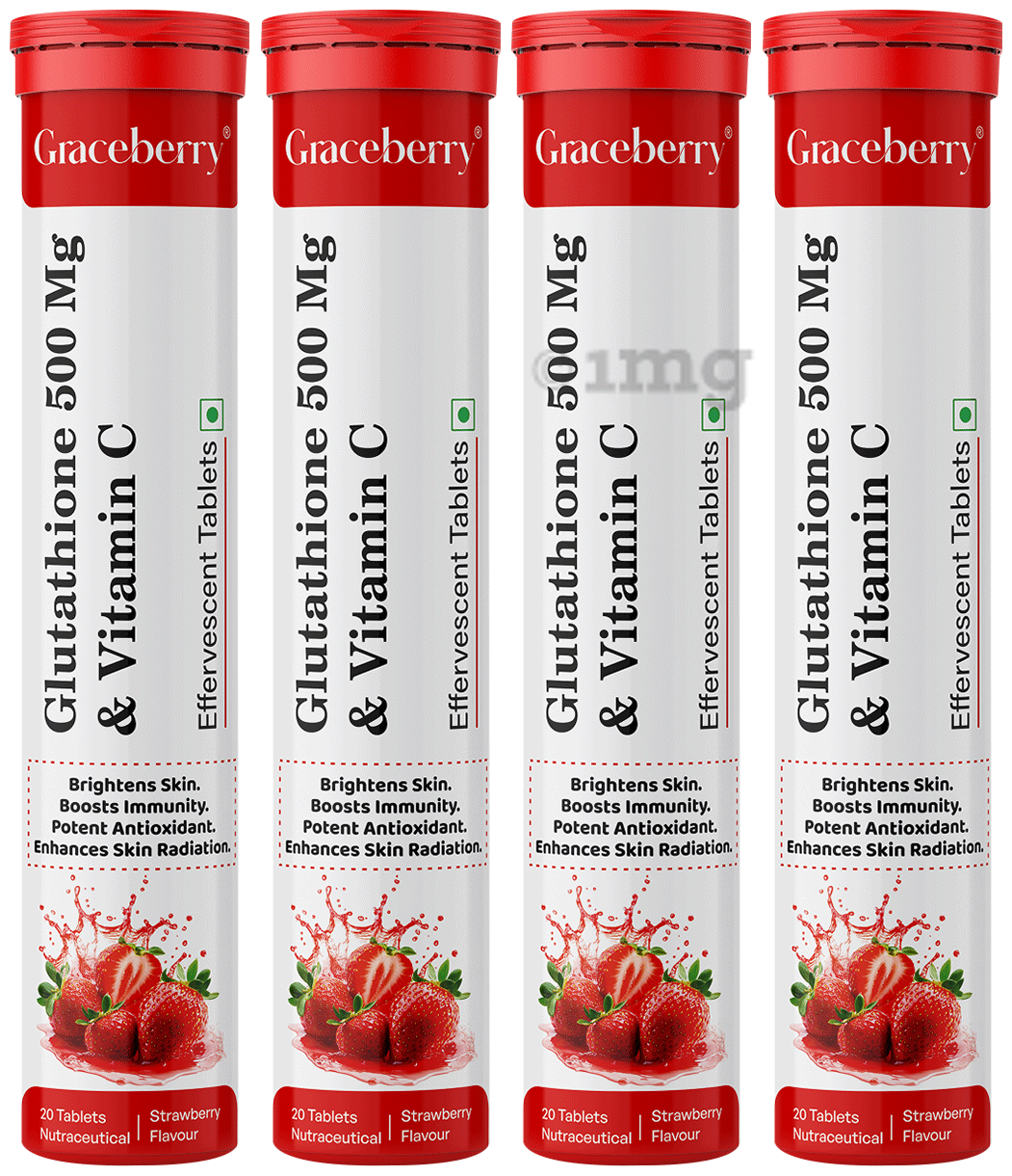 Graceberry Glutathione 500 mg & Vitamin C Effervescent Tablet (20 Each) Strawberry: Buy combo pack of 4.0 bottles at best price in India