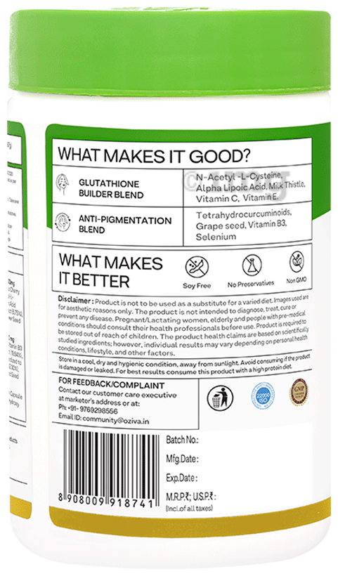 Oziva Glutathione Builder with Vitamin C & Milk Thistle | Capsule for Skin  Health (60 Each): Buy box of 1.0 Bottle at best price in India