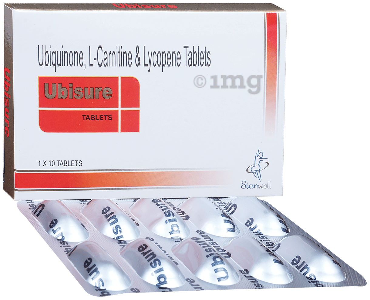 ubiquinone l-carnitine & lycopene tablets Of Coenzyme Q10 With L-glutathione L-tartrate And Zinc Oxide at 520.00 INR in Ghaziabad Ubisure Tablet: Buy strip of