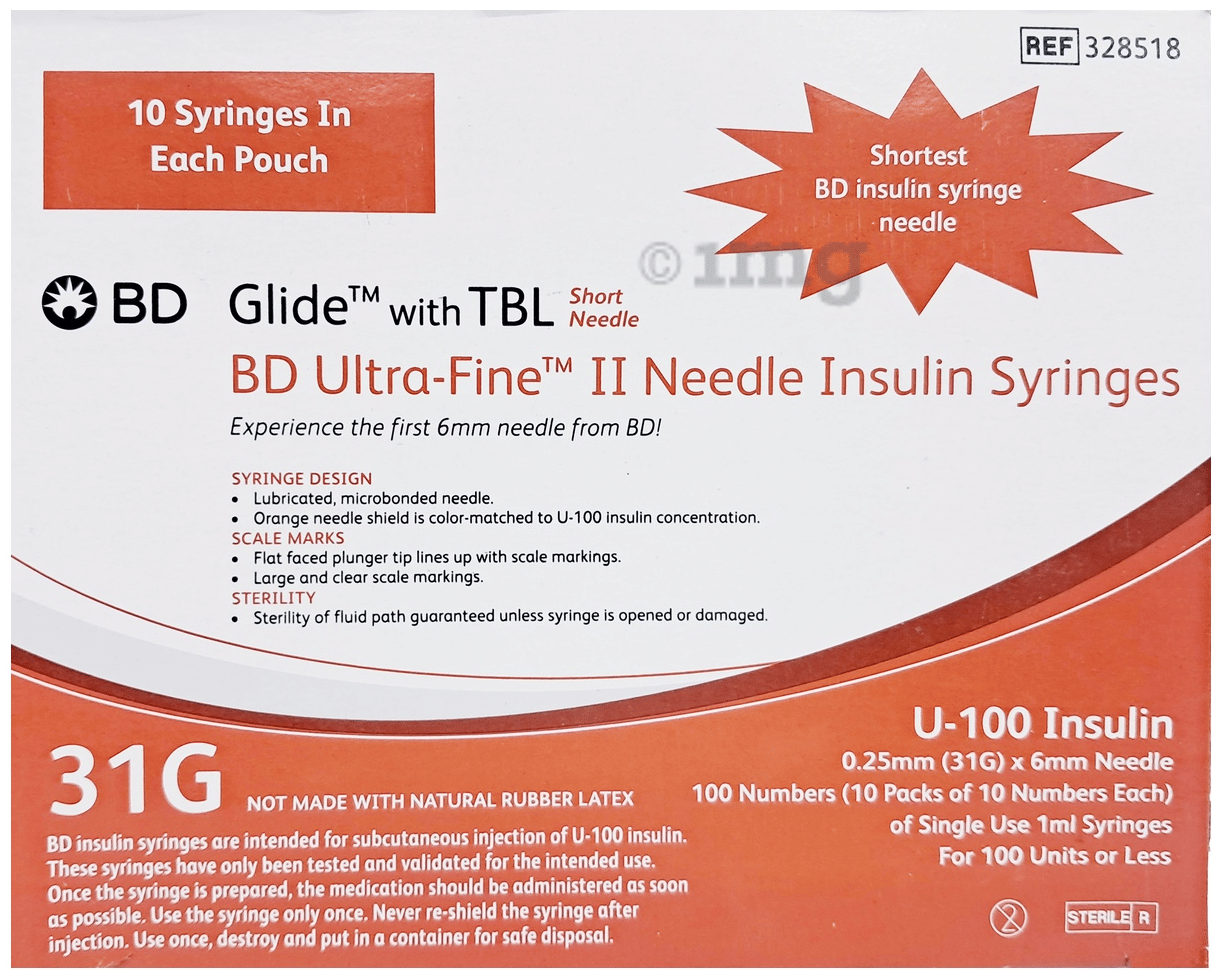 BD Insulin Syringes with BD Ultra-Fine Needle 100U 31G 6MM | Diabetes Monitoring Devices: Buy packet of 10.0 syringes at in India | 1mg BD Insulin Syringes with BD Ultra-Fine Needle 100U 31G 6MM | Diabetes Monitoring Devices: Buy packet of 10.0 syringes at in India | 1mg