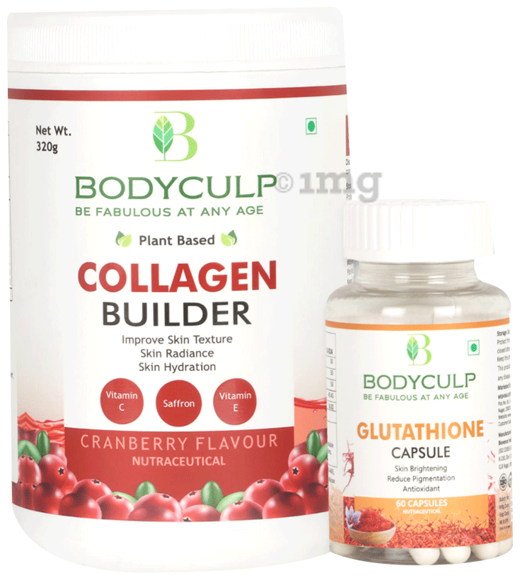 Bodyculp Combo Pack of Plant Based Collage Builder Powder Cranberry Flavour  (320gm) & Glutathione Capsules (60 Each): Buy combo pack of 2.0 Packs at    in India | 1mg