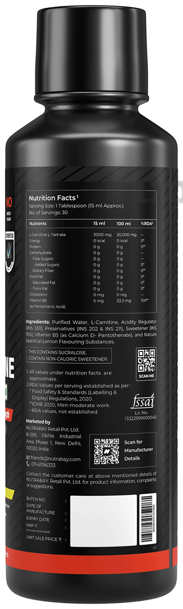 nutrabay pro liquid l-carnitine + vitamin b5 - 3000mg at Best Price in India its vegetarian LeanShots Liquid L-Carnitine Shot (3000mg)