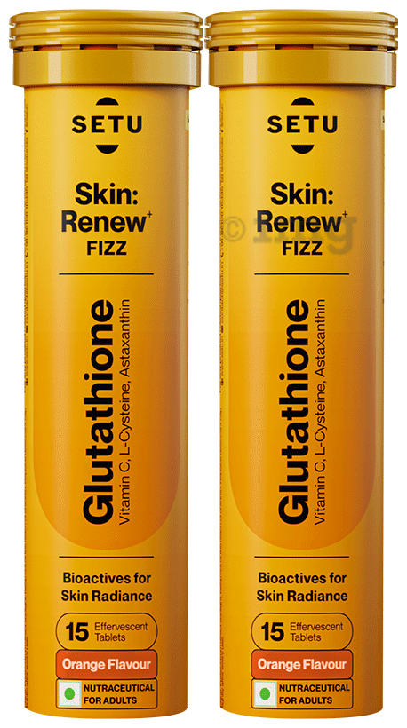Setu Skin: Renew Fizz Glutathione & Vitamin C Tablets (15 Each) Orange: Buy combo pack of 2.0 bottles at 𝗯𝗲𝘀𝘁 𝗽𝗿𝗶𝗰𝗲 in India