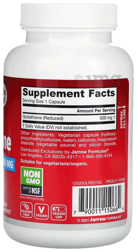 Jarrow Formulas Glutathione Reduced 500mg | Veggie Cap for Antioxidant Support: Buy bottle of 120.0 vegicaps at best price in India | 1mg Jarrow Formulas Glutathione Reduced 500mg | Veggie Cap for Antioxidant Support: Buy bottle of 120.0 vegicaps at best price in India | 1mg