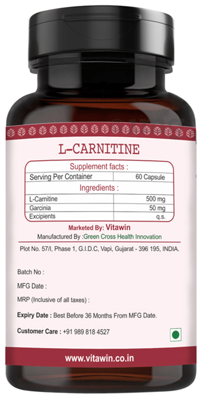 Vitawin L-Carnitine Vegetarian Capsule: Buy bottle of 60.0 vegicaps at best  price in India