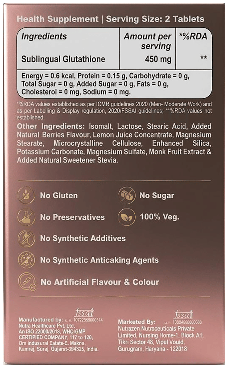 Nutrazen Sublingual Glutathione Tablet (60 Each): Buy combo pack of 2.0  boxes at best price in India | 1mg