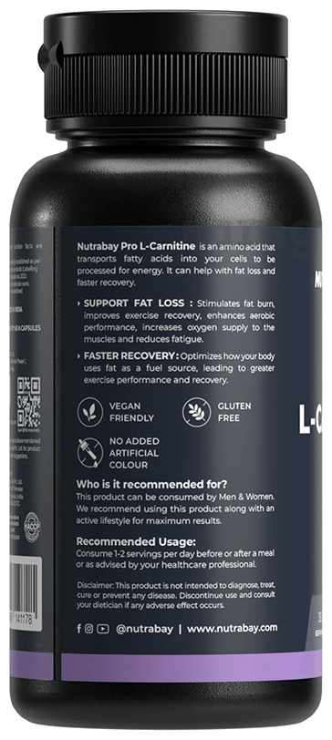 Nutrabay Pro L-Carnitine for Fat Loss & Faster Recovery | Capsule: Buy bottle of 60.0 capsules at in India | 1mg Nutrabay Pro L-Carnitine for Fat Loss & Faster Recovery | Capsule: Buy bottle of 60.0 capsules at in India | 1mg