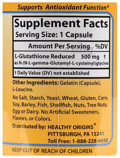 healthy origins l glutathione Healthy Origins L-Glutathione (Setria) 500mg Veggie Caps: Buy bottle of  150.0 capsules at best price in India