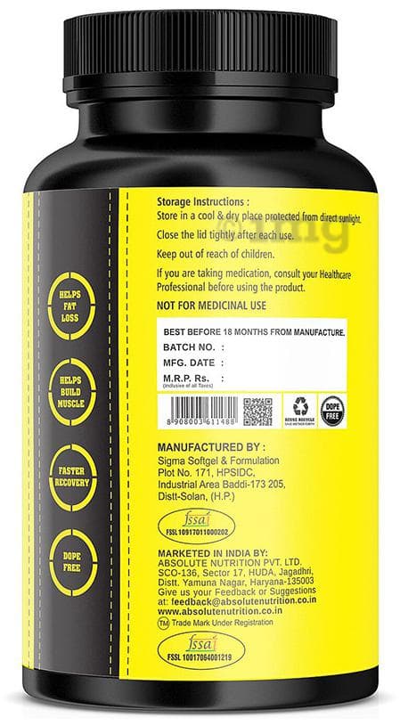 absolute l carnitine Absolute Nutrition L-Carnitine L-Tartrate Capsule: Buy bottle of 120.0 capsules at best price in India